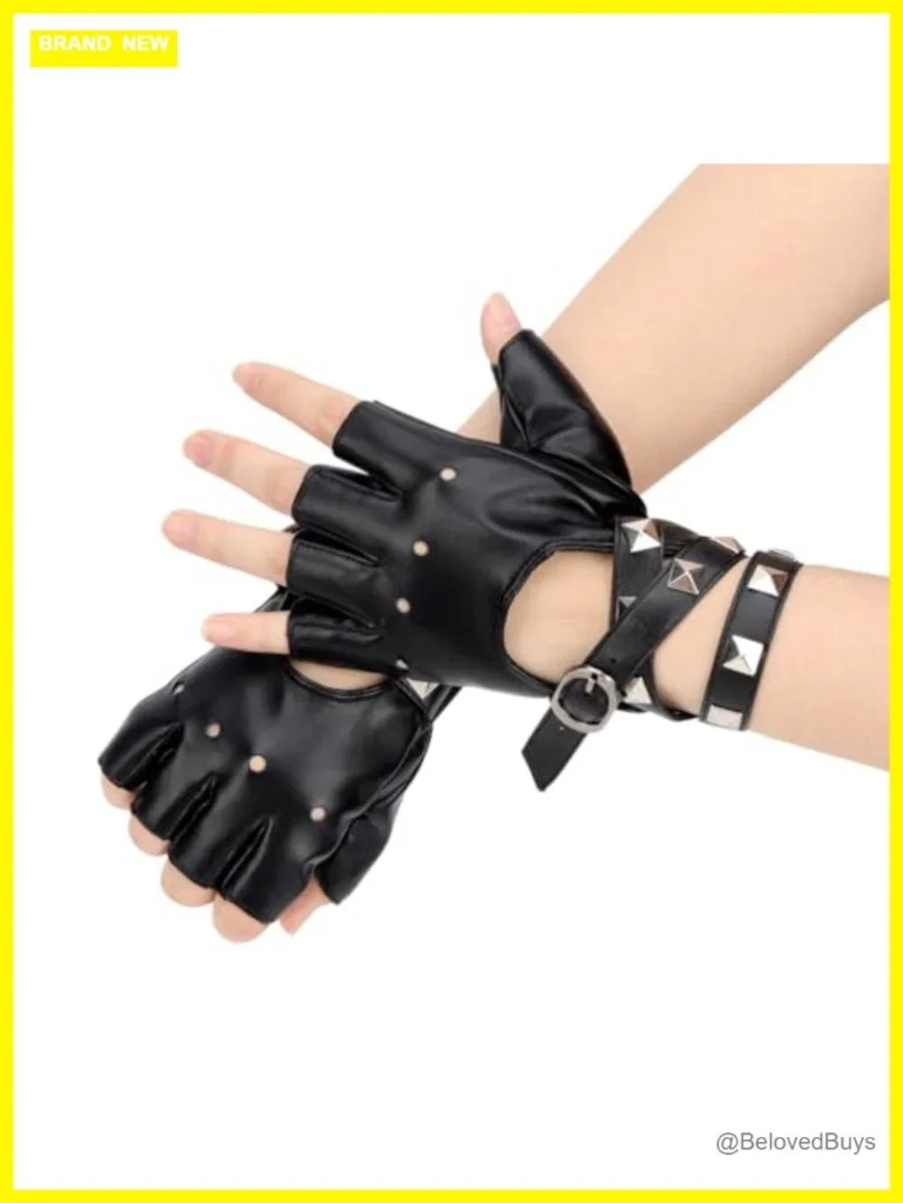 Fingerless Faux Leather Gloves Black Biker Punk Gloves